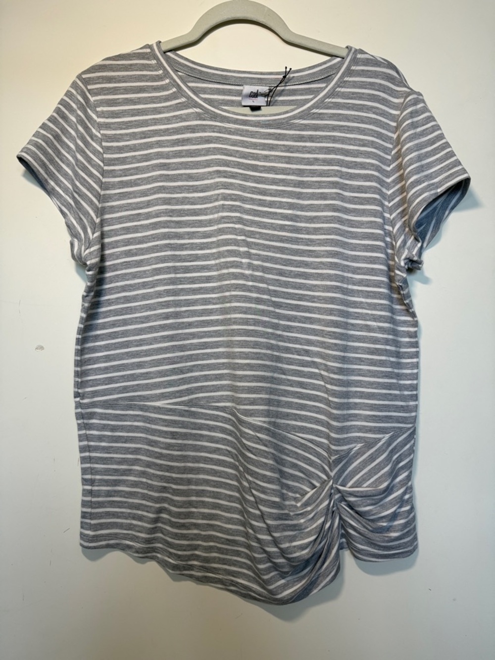 CABI GRAY & WHITE STRIPED SHORT SLEEVE TEE - NWT!